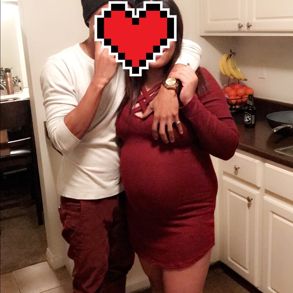 knit burgundy fitted dress
